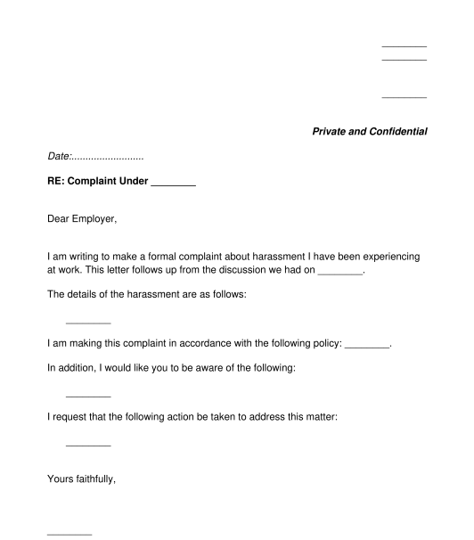 Letter About Workplace Harassment Sample Template