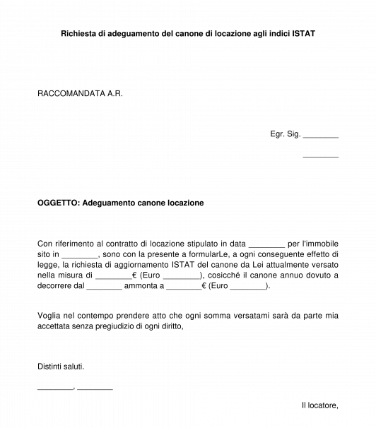 Lettera Adeguamento Canone Locazione Modello