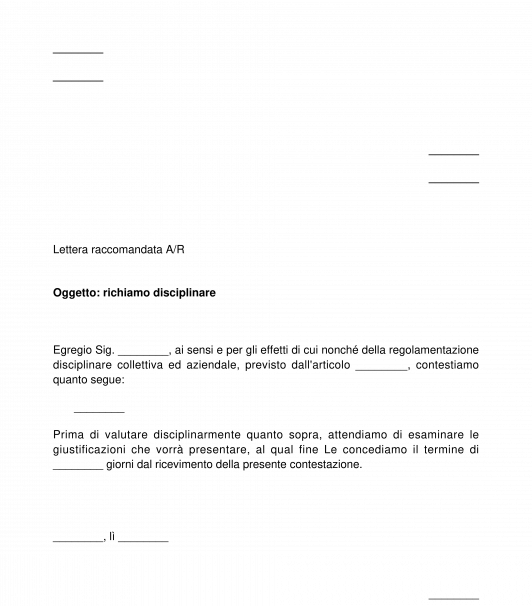 Lettera Di Richiamo Disciplinare Al Dipendente