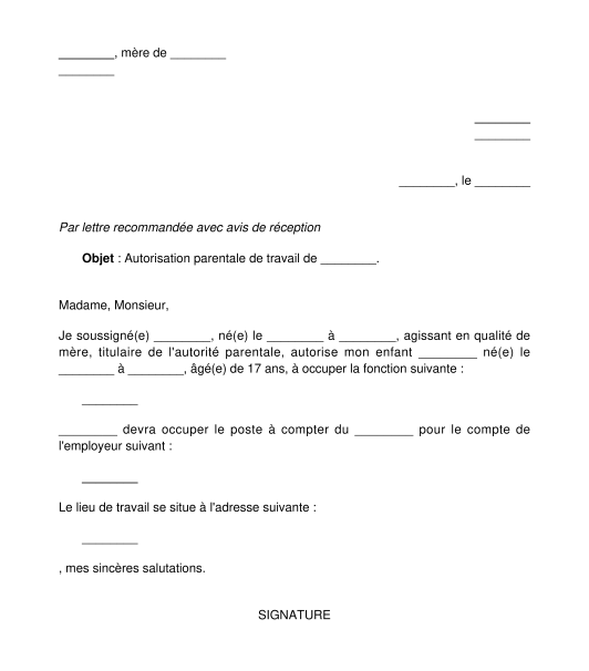 modele de lettre d'autorisation