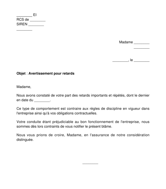 lettre type avertissement