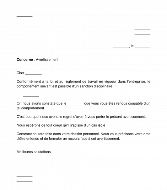 Lettre d'avertissement d'un travailleur