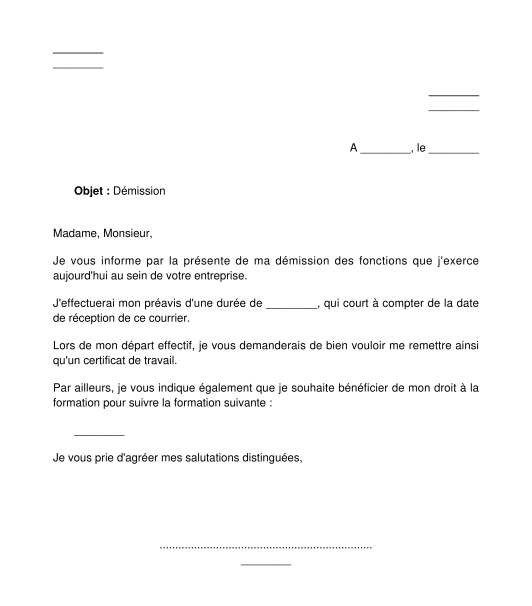 lettre de demission type