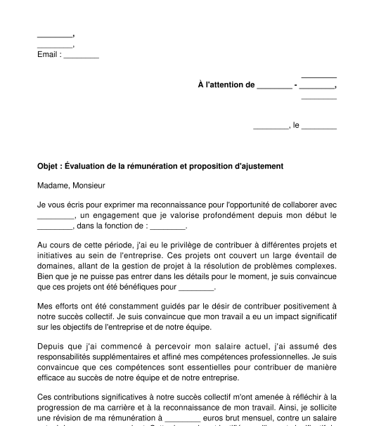 Lettre de demande d'une augmentation de salaire