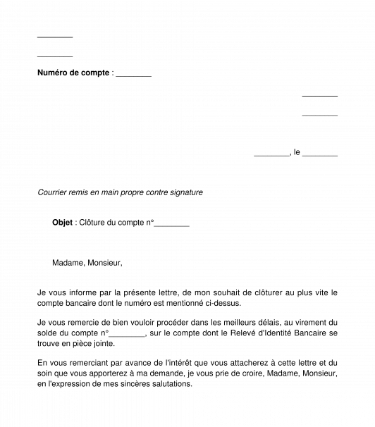Lettre de demande de fermeture d'un compte bancaire