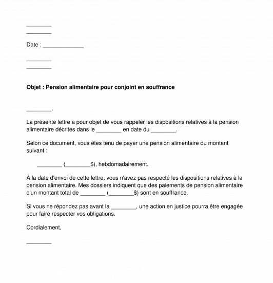 Lettre de demande de pension alimentaire pour conjoint