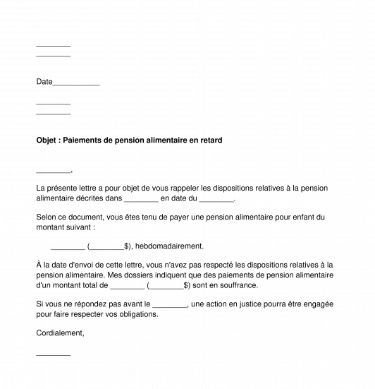 Lettre de demande de pension alimentaire pour enfants