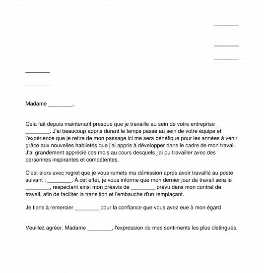 exemple de lettre de demission