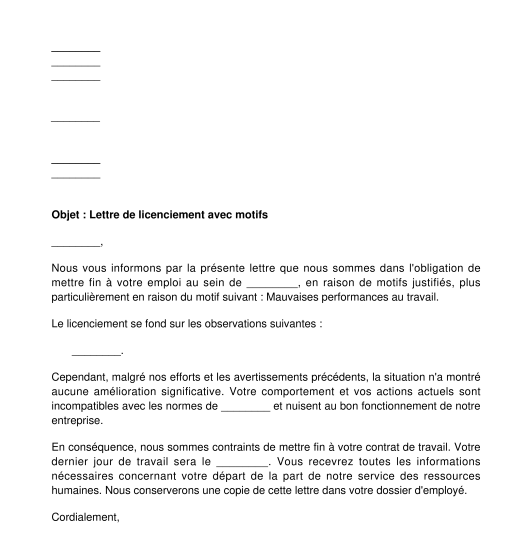 Lettre de licenciement avec motifs