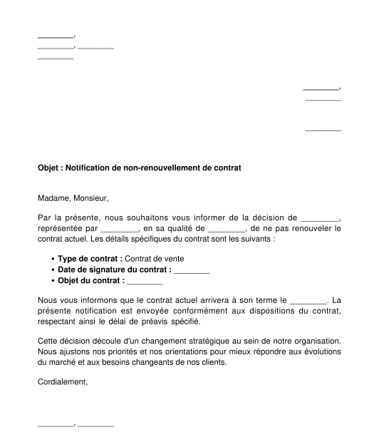 Lettre de non-renouvellement de contrat