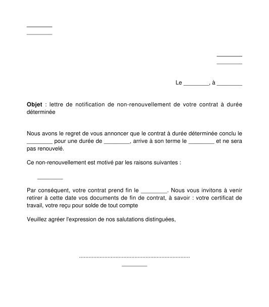 Lettre de notification du non-renouvellement d'un CDD
