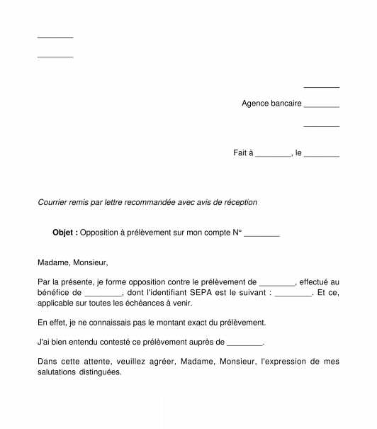 exemple de lettre opposition prelevement
