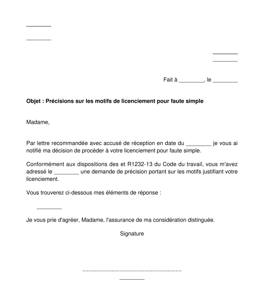 Lettre de licenciement assistant maternelle pdf