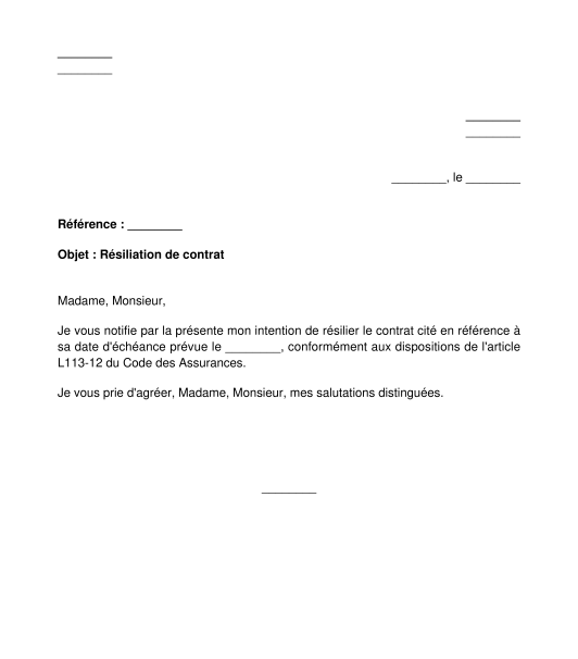 Lettre de résiliation d'assurance automobile ou habitation