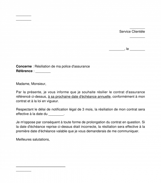 Lettre de résiliation d'une assurance