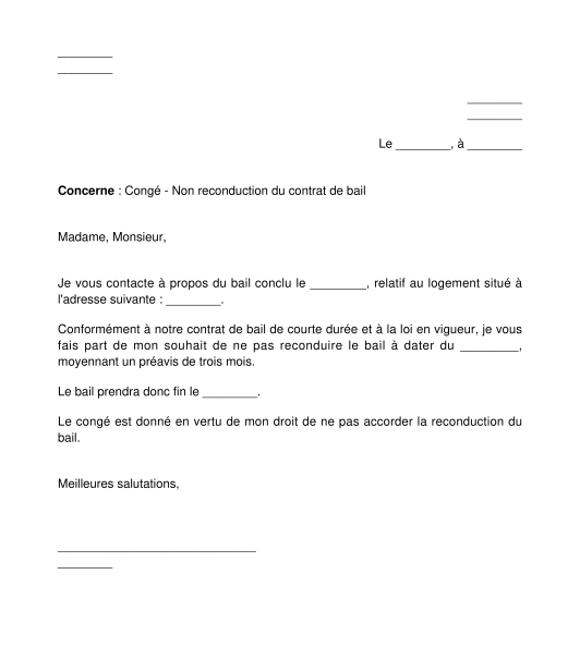 lettre de rupture de bail 1 mois