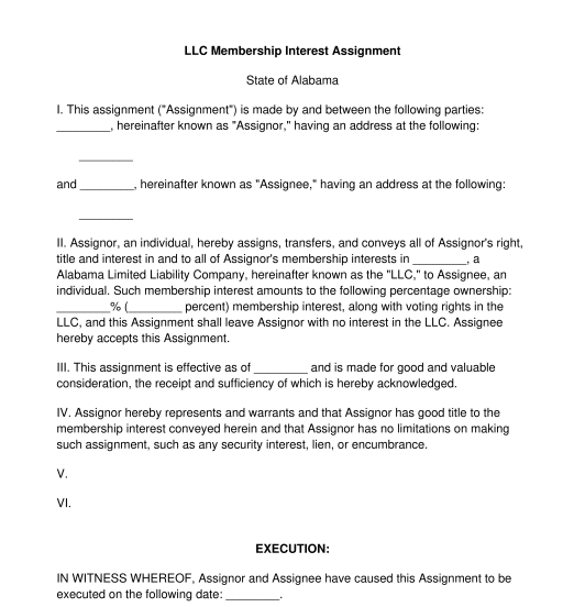 LLC Membership Interest Assignment