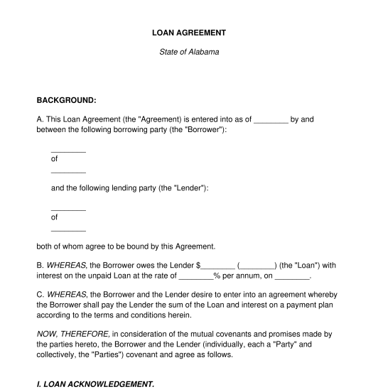 Loan Agreement - Template, Online Sample - Word and PDF