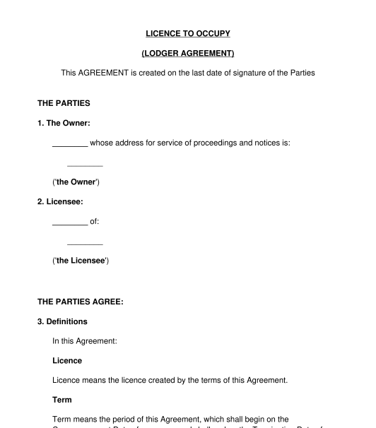 lodger agreement sample template word pdf