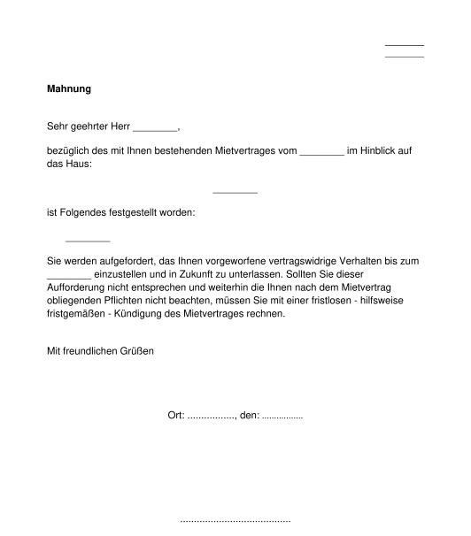 Mahnung Mietrecht Muster Vorlage Word Und Pdf