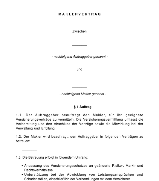 Maklervertrag Muster Vorlage Online Word Und Pdf