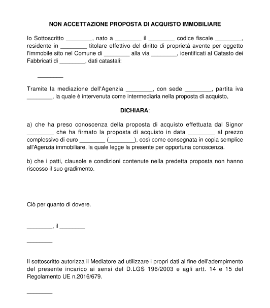 Mancata accettazione proposta di acquisto immobiliare