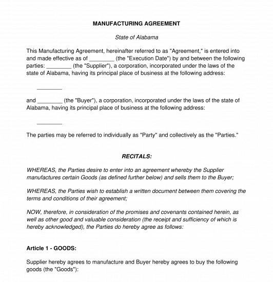Manufacturing Agreement