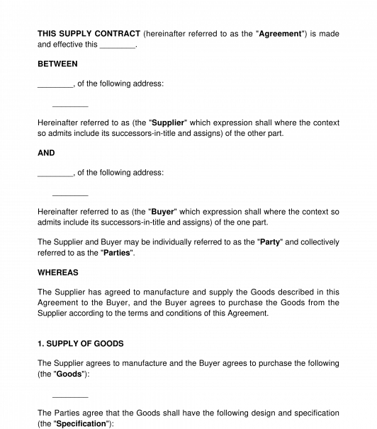 Manufacturing and Supply Contract