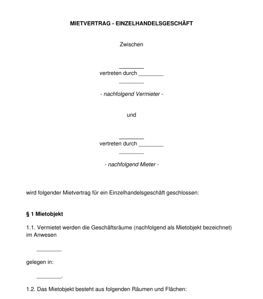 Mietvertrag - Einzelhandelsgeschäft