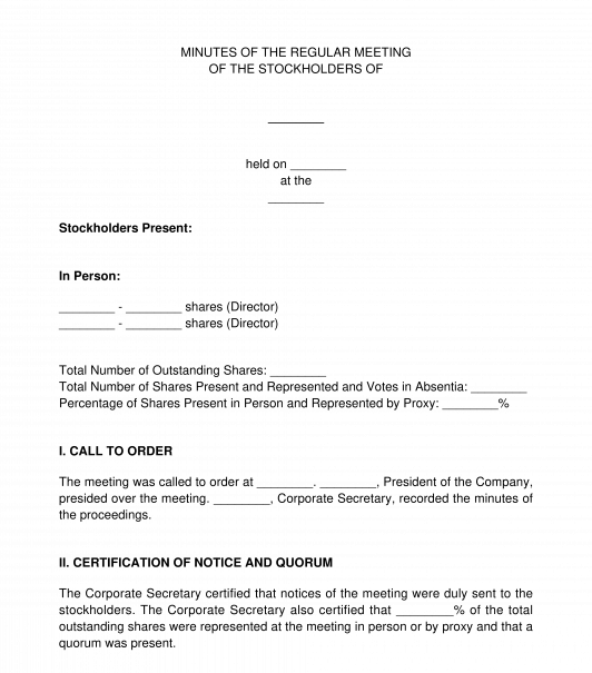 Minutes of the Meeting of the Stockholders