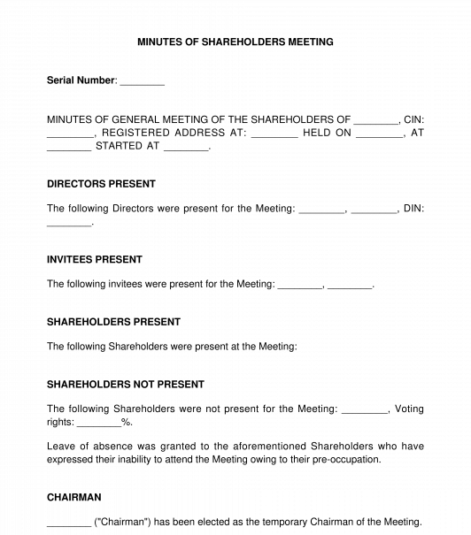 Minutes of Shareholders for a Public Company