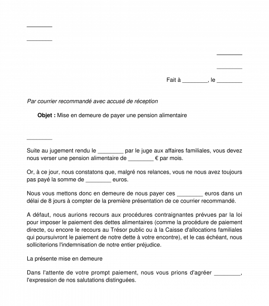 modele de lettre non paiement pension alimentaire