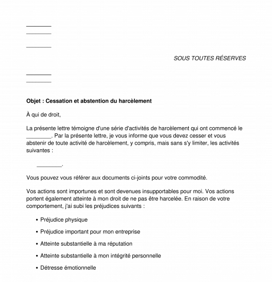 Mise en demeure harcèlement