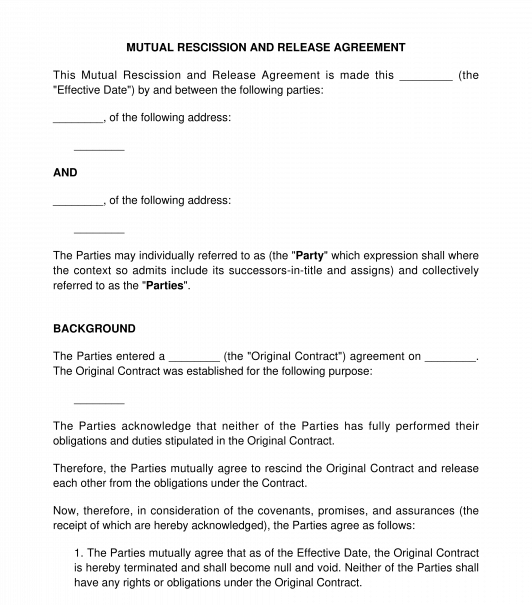 Mutual Rescission and Release Agreement