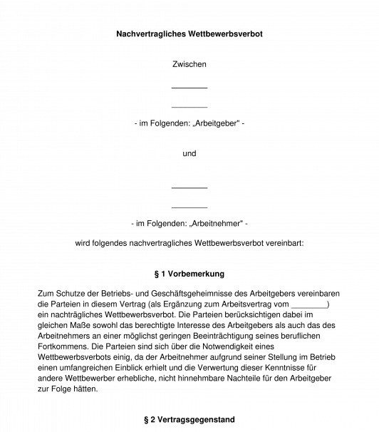 Nachvertragliches Wettbewerbsverbot