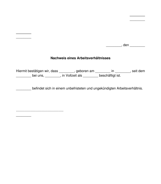 Nachweis eines Arbeitsverhältnisses