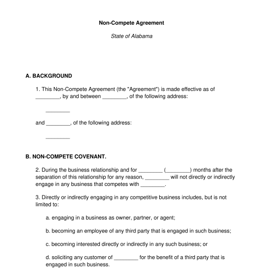 NonCompete Agreement  Sample, Template  Word and PDF