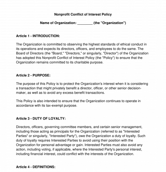 Nonprofit Conflict of Interest Policy