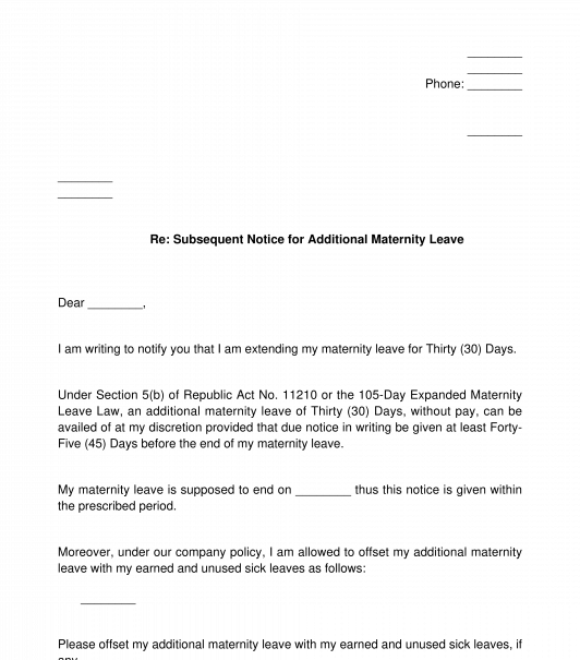 Notice For Additional Maternity Leave Sample Template