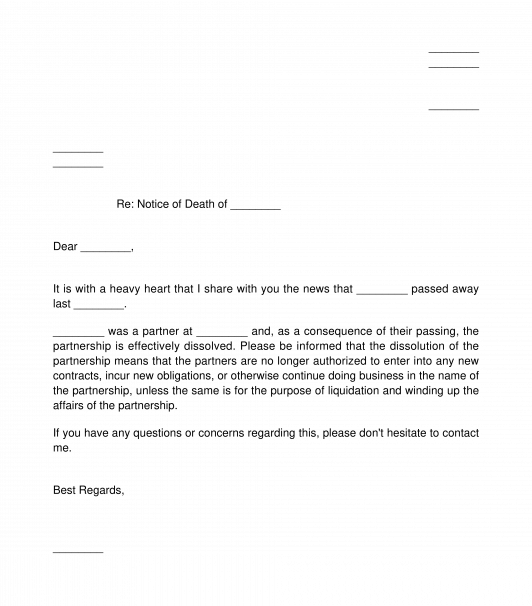 Notice of Death or Insolvency of a Partner