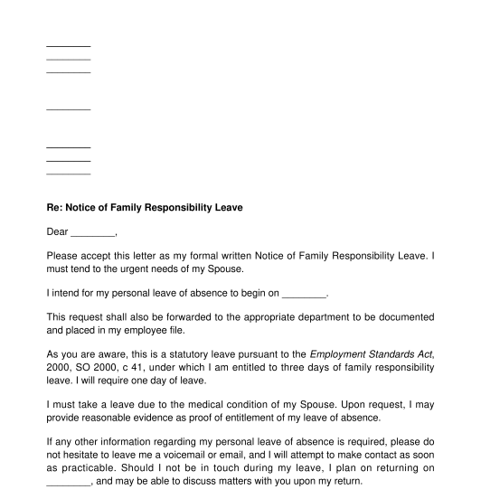 Notice of Family Responsibility Leave