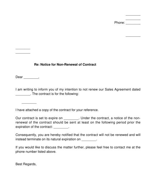 Notice for Non-Renewal of Contract