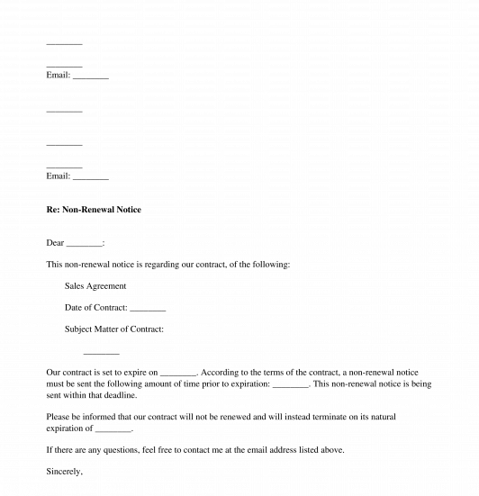 Notice for Non-Renewal of Contract