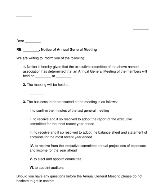 Notice of Annual or General Meeting for an Unincorporated Association