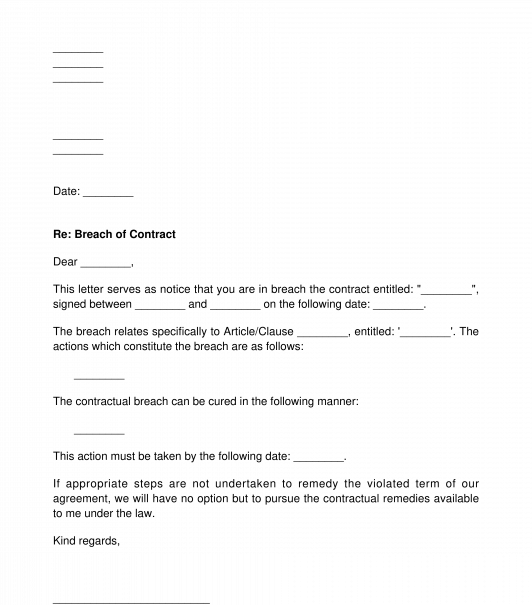 Notice of Breach of Contract