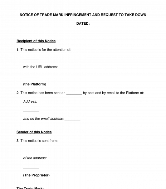Notice of Online Trade Mark Infringement