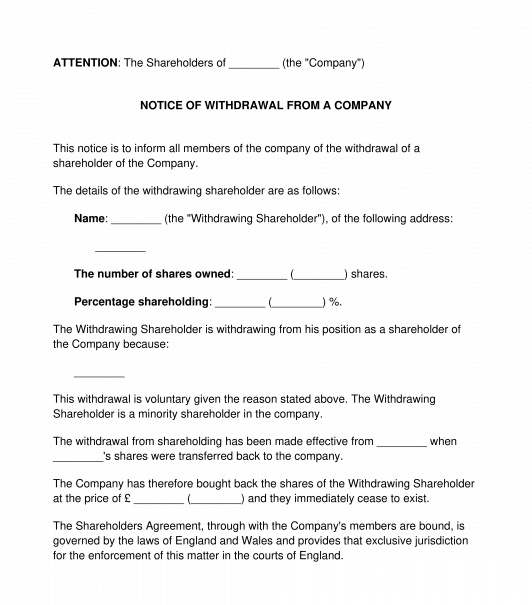 Notice of Withdrawal from a Company