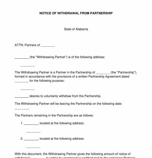 Notice of Withdrawal from Partnership