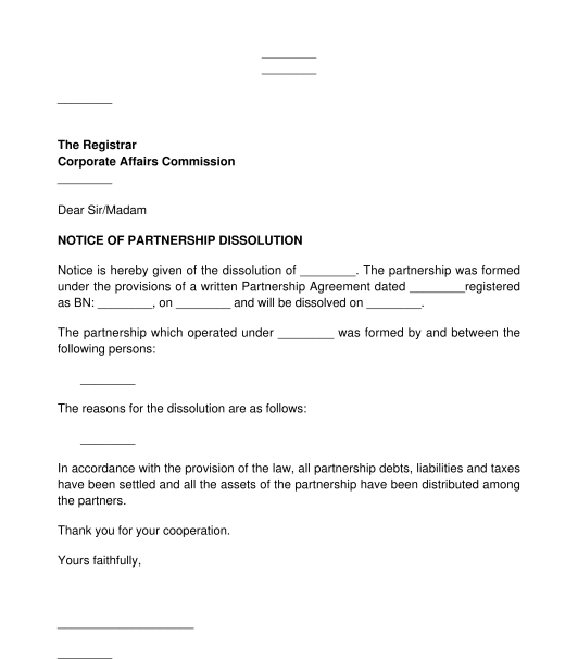 Notice of Partnership Dissolution