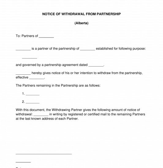 Notice of Withdrawal from Partnership